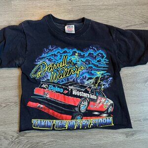 Vintage NASCAR Darrell Waltrip - Takin The 90's By Storm Crop Top T-Shirt Black